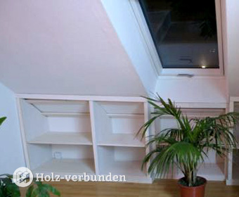 Built-in shelving for sloping roof